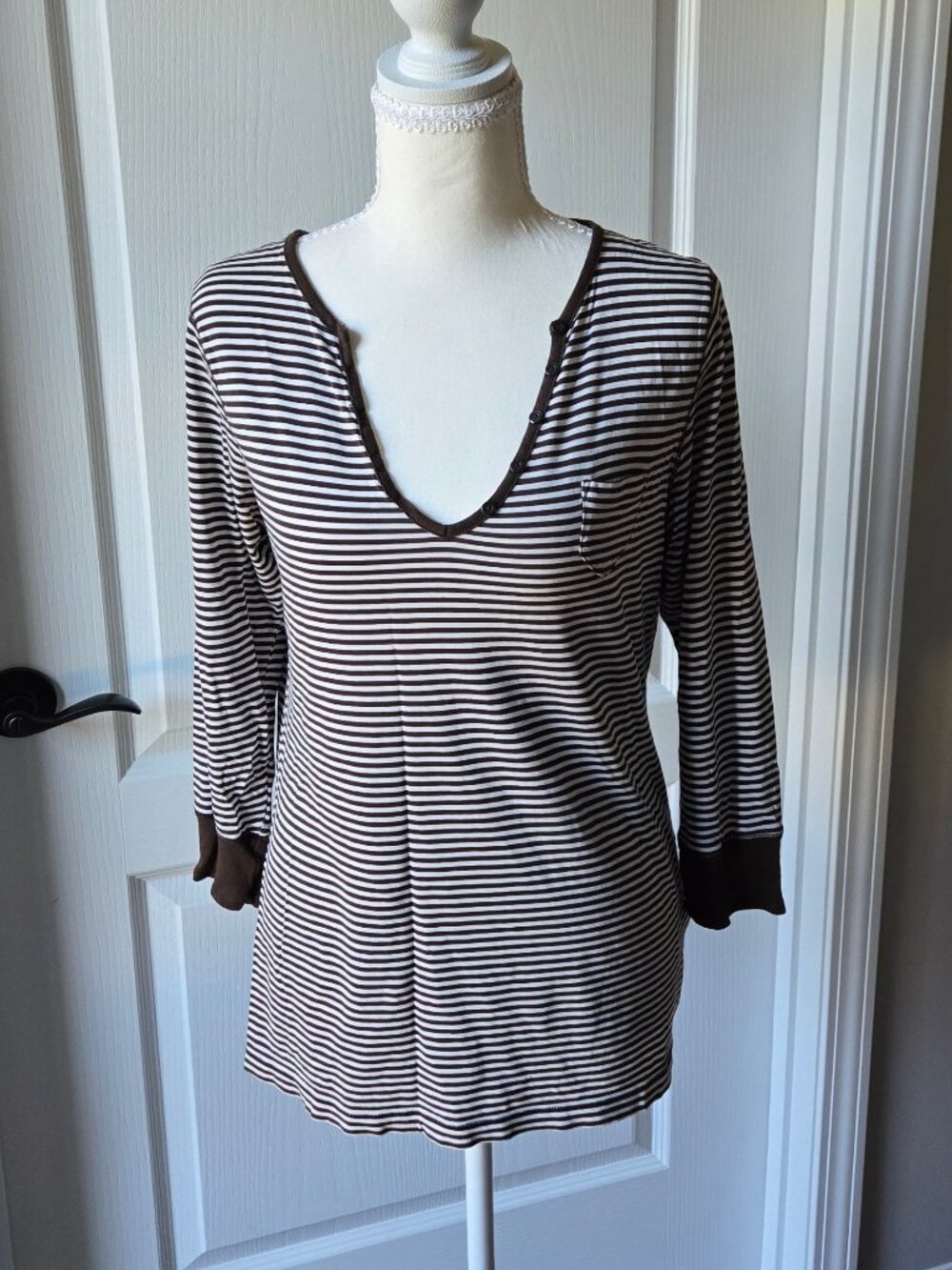 Gap 3/4 sleeve tee - Brown stripes - L